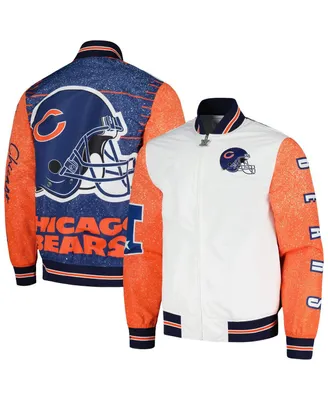 Men's Mitchell & Ness White Distressed Chicago Bears Team Burst Warm-Up Full-Zip Jacket