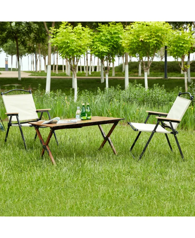 Simplie Fun Folding Outdoor Table & Chairs Set, Brown/Beige