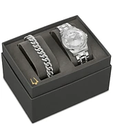 Bulova Men's Crystal Stainless Steel Bracelet Watch 42mm Gift Set - Silver