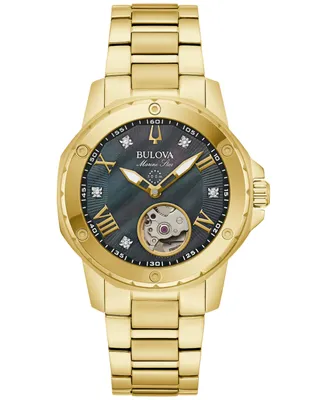 Bulova Women's Automatic Marine Star Diamond Accent Gold-Tone Stainless Steel Bracelet Watch 35mm - Gold