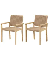 Patio Chair Set of 2 Rubber Wood Dining Armchairs Paper Rope Woven Seat