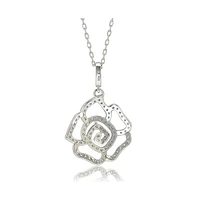 Suzy Levian Sterling Silver Cubic Zirconia Open Mini Flower Pendant Necklace