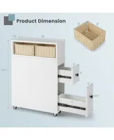 Movable Bathroom Storage Cabinet Narrow Toilet Side Paper Holder w/ 2 Drawers