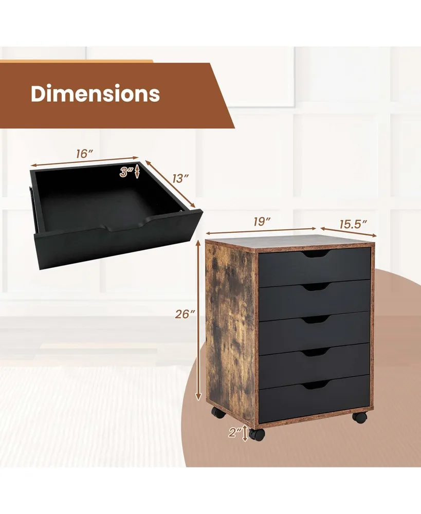 5 Drawer Chest Storage Dresser Floor Cabinet Organizer with Wheels