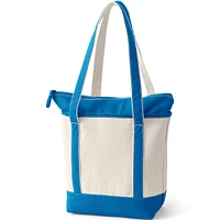 Lands' End Natural 5 Pocket Zip Top Long Handle Canvas Tote Bag