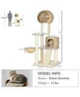 Paw Hut 59 Inch Cat Tree for Indoor Cats with Cat Condo, Hammock, Beige