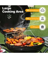 22 inch Charcoal Bbq Grill with Built-In Thermometer Wheels Side & Bottom Shelves