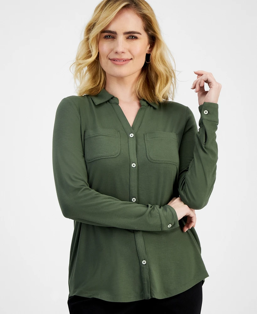Style & Co Women's Button-Down Knit Shirt, Created for Macy's