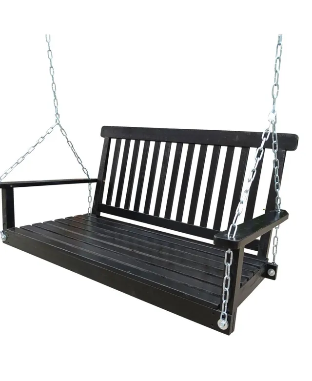 Simplie Fun Front Porch Swing with Armrests, Wood Bench Swing with
