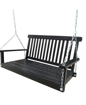 Simplie Fun Outdoor Wood Bench Swing with Armrests