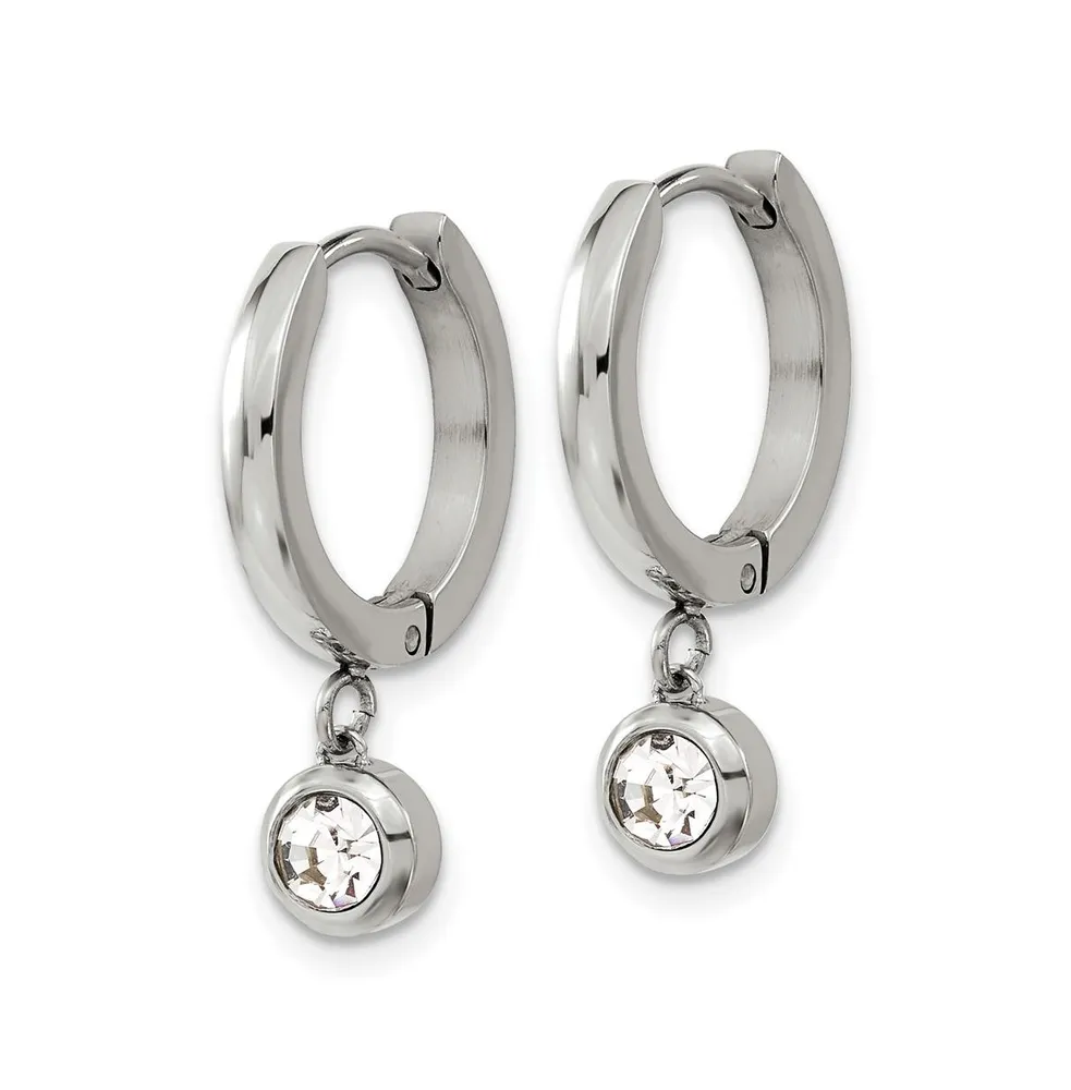 Chisel Stainless Steel Polished with Cz Dangle Hoop Earrings