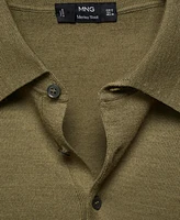 Mango Men's 100% Merino Wool Long- Sleeved Polo Shirt