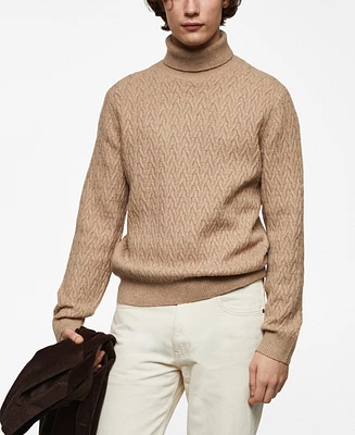 Mango Men's Braided Turtleneck Sweater