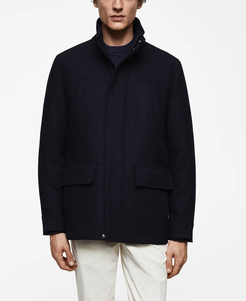Mango Men's Pockets Detail Short Wool Coat