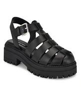 Nine West Women's Anybel Round Toe Lug Sole Casual Sandals - Black - Faux Leather