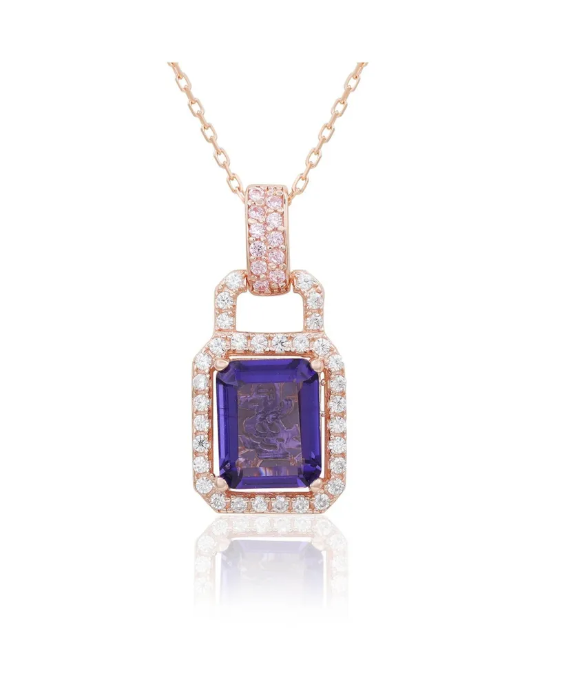 Suzy Levian Sterling Silver Cubic Zirconia Emerald Cut Halo Pendant Necklace