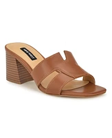 Nine West Women's Griselda Block Heel Slip-On Dress Sandals - Cognac - Faux Leather