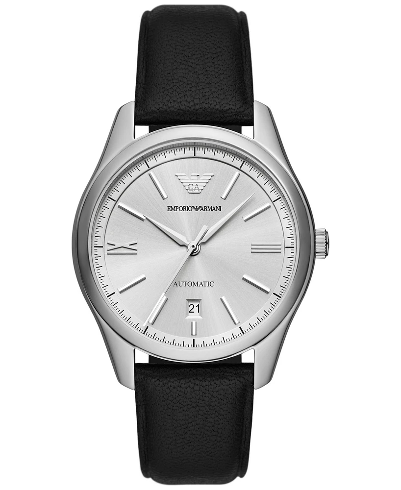 Emporio Armani Men's Automatic Black Leather Strap Watch 41mm