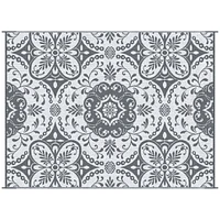 Outsunny Reversible Outdoor Rug with Carry Bag 9' x 12' Gray & White Flower