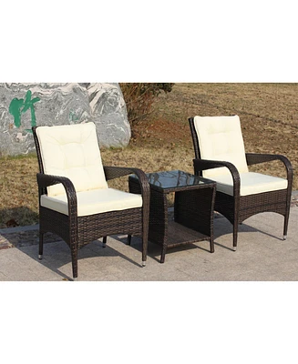 Simplie Fun Outdoor patio Furniture sets 3 piece Conversation set wicker Rattan Sectional Sofa With Seat Cushions(Beige Cushion)