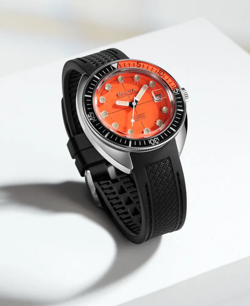 Bulova Men's Automatic Oceanographer Gmt Black Polyurethane Strap Watch 41mm