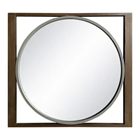 Streamdale Furniture Round Wall Mirror With Rectangular Wooden Frame, Brown