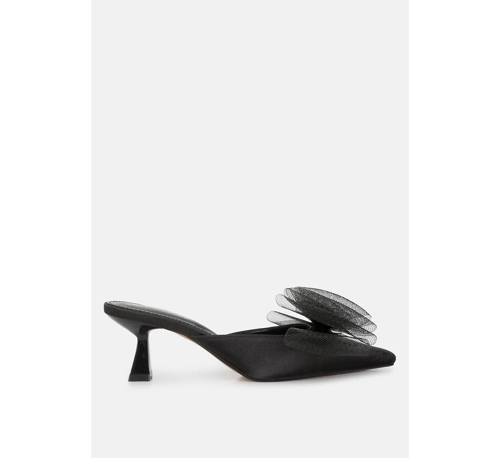 Women asma organza bow embellished satin mules