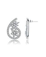 Sterling Silver White Gold Plated Cubic Zirconia Intricate Flower Design Earrings