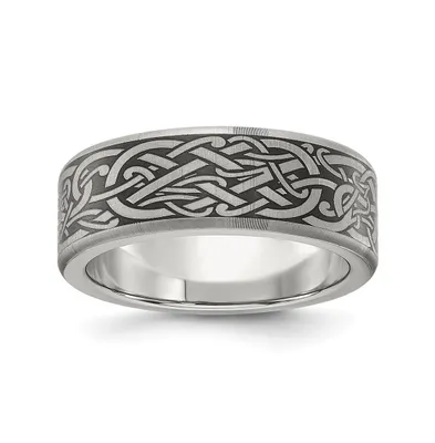 Chisel Stainless Steel Brushed Laser Design Band Ring