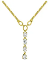 Cubic Zirconia Multi-Cut Linear Lariat Necklace, 16" + 2" extender