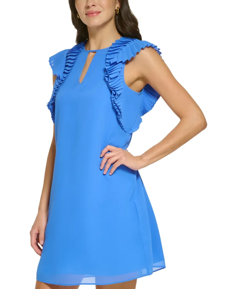 Vince Camuto Women's Jewel-Neck Pleat-Sleeve Chiffon Dress