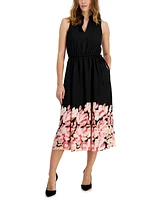 Anne Klein Women's Jenna Floral-Hem Drawstring-Waist Midi Dress