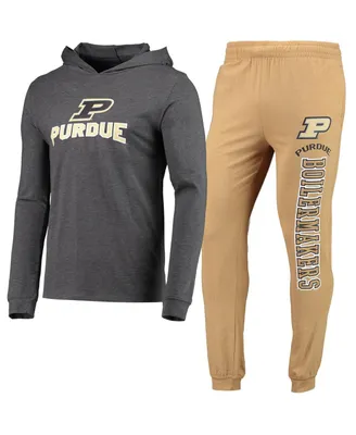 Men's Concepts Sport Gold, Heather Charcoal Purdue Boilermakers Meter Long Sleeve Hoodie T-shirt and Jogger Pajama Set
