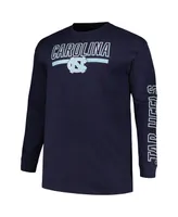 Men's Profile Navy North Carolina Tar Heels Big and Tall Two-Hit Graphic Long Sleeve T-shirt