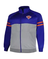 Men's Fanatics Blue, Heather Gray New York Knicks Big and Tall Pieced Stripe Raglan Full-Zip Track Jacket