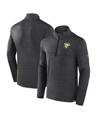 Men's Fanatics Heather Charcoal Pittsburgh Penguins Authentic Pro Quarter-Zip Pullover Top