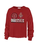 Women's '47 Brand Scarlet Distressed Ohio State Buckeyes Bottom Line Parkway Long Sleeve High Waist T-shirt