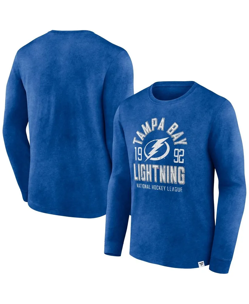 Men's Fanatics Heather Blue Distressed Tampa Bay Lightning Keep The Zone Long Sleeve T-shirt