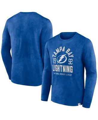Men's Fanatics Heather Blue Distressed Tampa Bay Lightning Keep The Zone Long Sleeve T-shirt