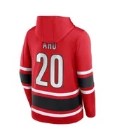 Men's Fanatics Sebastian Aho Red Carolina Hurricanes Name and Number Lace-Up Pullover Hoodie