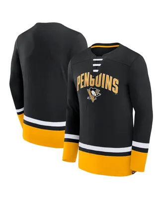 Men's Fanatics Black Pittsburgh Penguins Back Pass Lace-Up Long Sleeve T-shirt