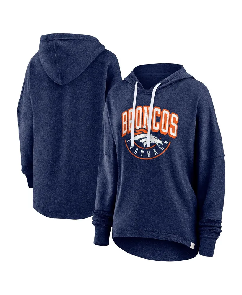 Women's Fanatics Navy Distressed Denver Broncos Lounge Helmet Arch Pullover Hoodie