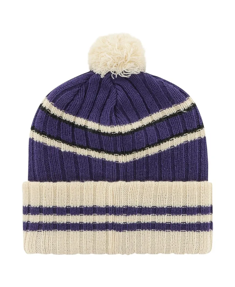 Men's '47 Brand Purple, Cream Minnesota Vikings No Huddle Cuffed Knit Hat with Pom