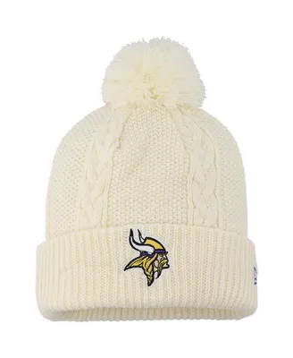 Youth Girls New Era Cream Minnesota Vikings Cabled Cuffed Knit Hat with Pom