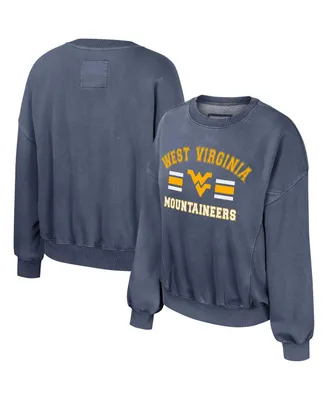 Women's Colosseum Navy West Virginia Mountaineers Audrey Washed Pullover Sweatshirt
