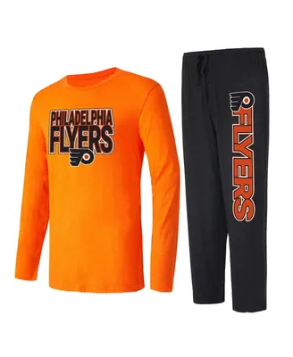 Men's Concepts Sport Black, Orange Philadelphia Flyers Meter Long Sleeve T-shirt and Pants Sleep Set