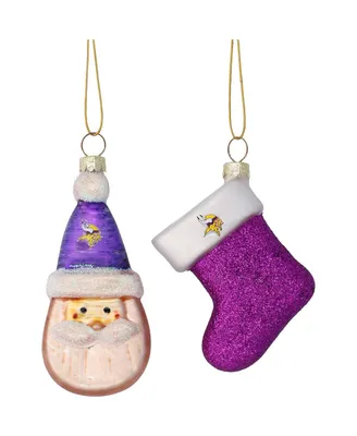Minnesota Vikings Two-Pack Santa and Stocking Blown Glass Ornament Set