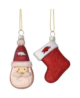 Arkansas Razorbacks Two-Pack Santa and Stocking Blown Glass Ornament Set