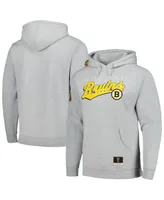 Men's Mitchell & Ness Heather Gray Boston Bruins 100th Anniversary Script Sweep Pullover Hoodie