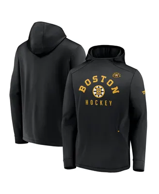 Men's Fanatics Black Distressed Boston Bruins Centennial Lockup Authentic Pro Pullover Hoodie